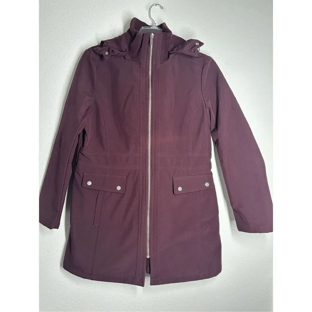 Siena Studio Jacket Womans Full Zip Trench Coat Hooded Burgundy Sz 1X See Notes